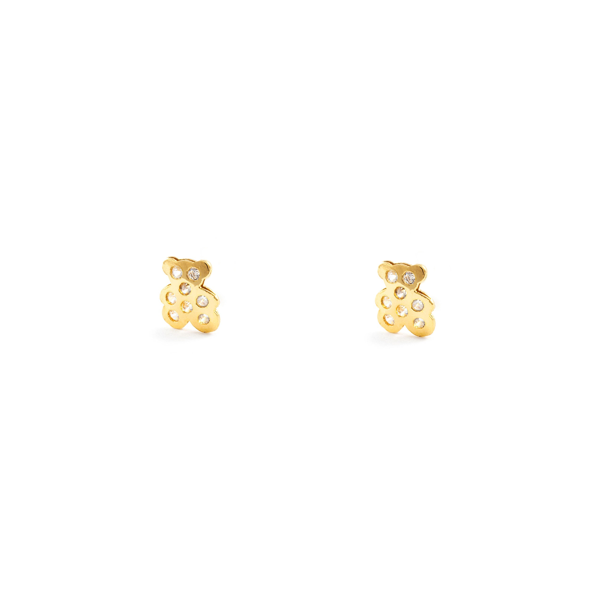 Baby-Girl Earrings 18K Yellow Gold Shiny Zirconia Bear