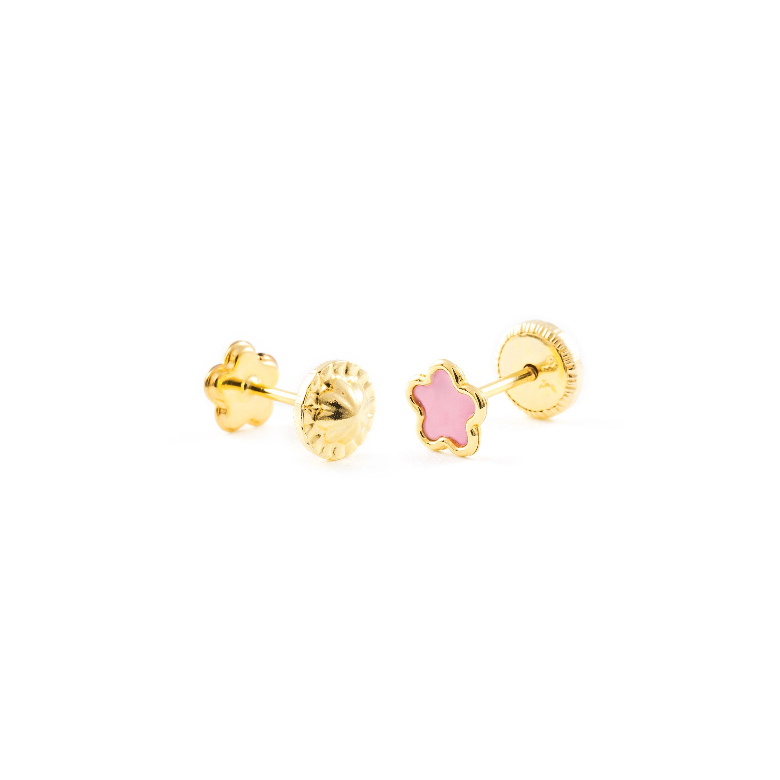 Pendientes Oro Bebe o Niña Margarita esmalte rosa (9kts)