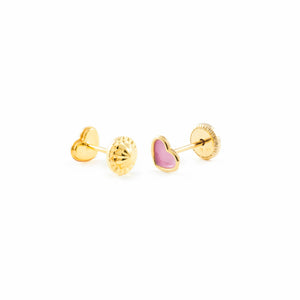 Pendientes Oro Bebe o Niña Corazón esmalte rosa (9kts)