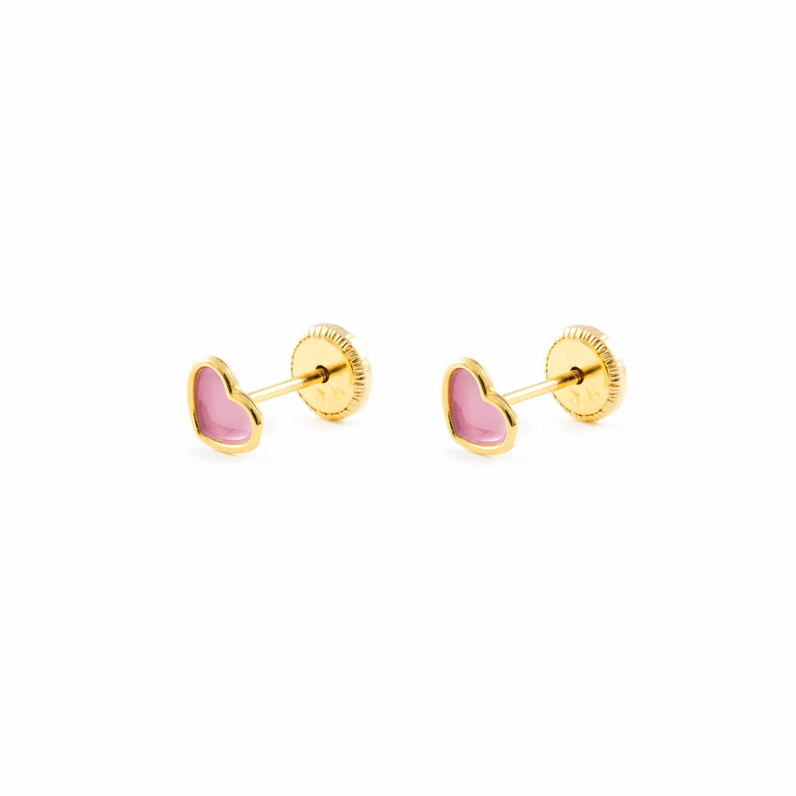 Pendientes Oro Bebe o Niña Corazón esmalte rosa (9kts)