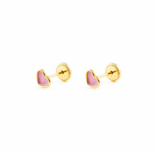 Pendientes Oro Bebe o Niña Corazón esmalte rosa (9kts)