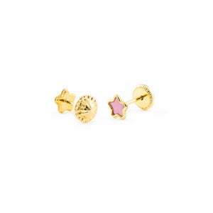 Pendientes Oro Bebe o Niña Estrella esmalte rosa (9kts)