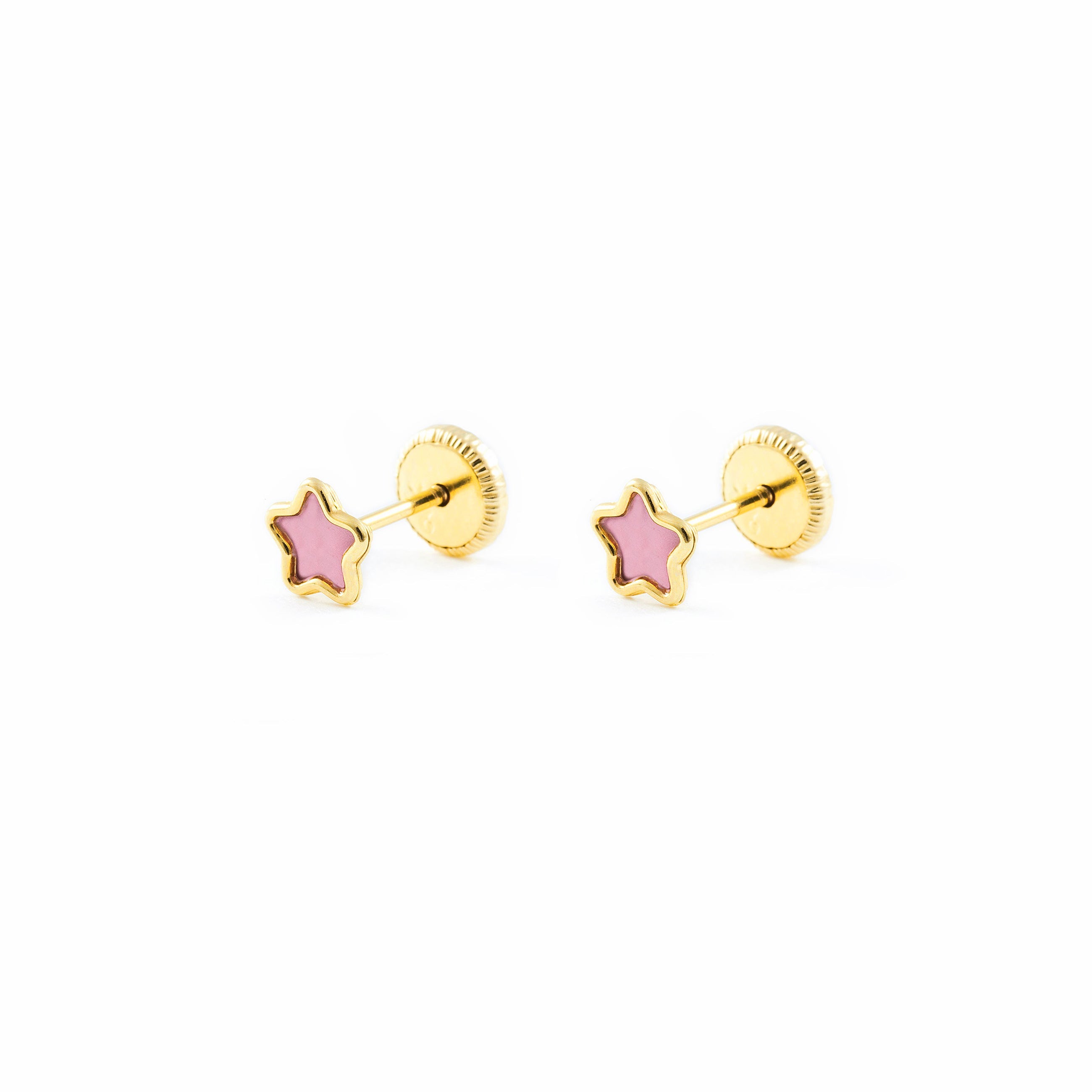 Pendientes Oro Bebe o Niña Estrella esmalte rosa (9kts)