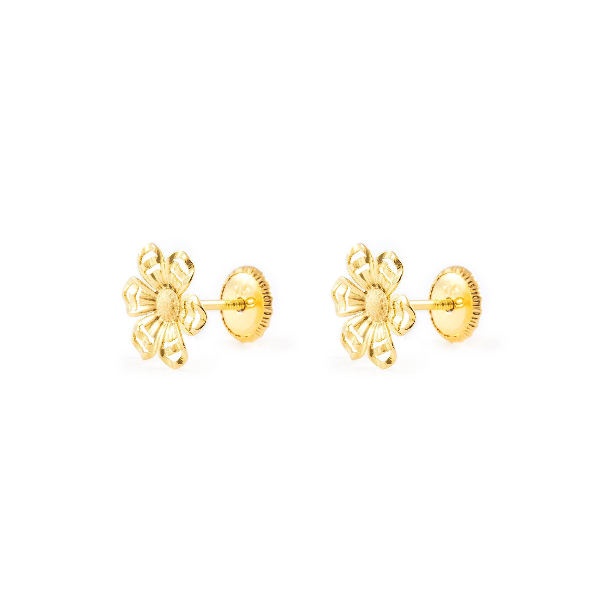 Pendientes Bebe o Niña Oro Flor relieve en mate y brillo