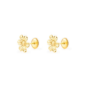 Pendientes Bebe o Niña Oro Flor relieve en mate y brillo