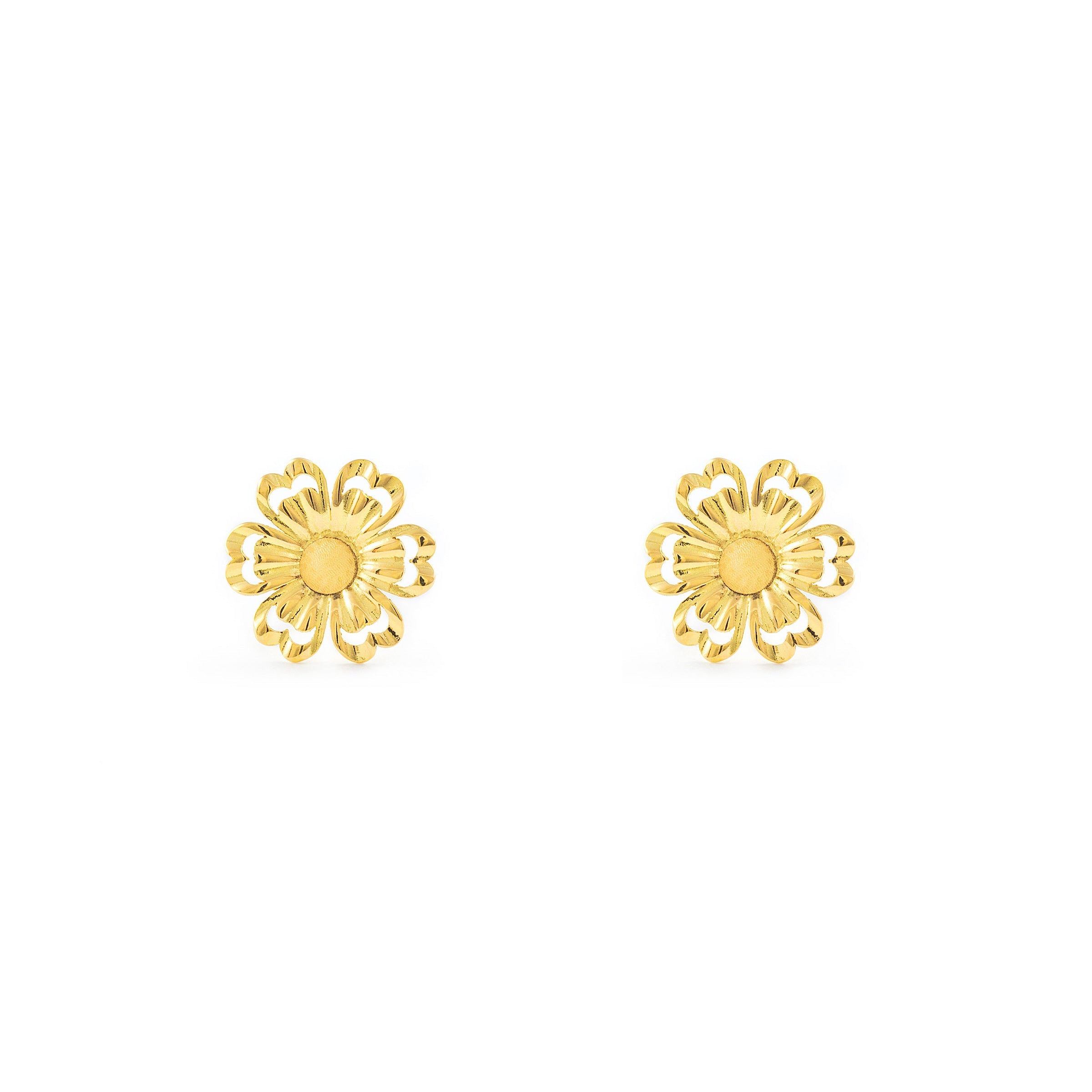 Woman-Girl Earrings 18K Yellow Gold Matte and Shiny Flower