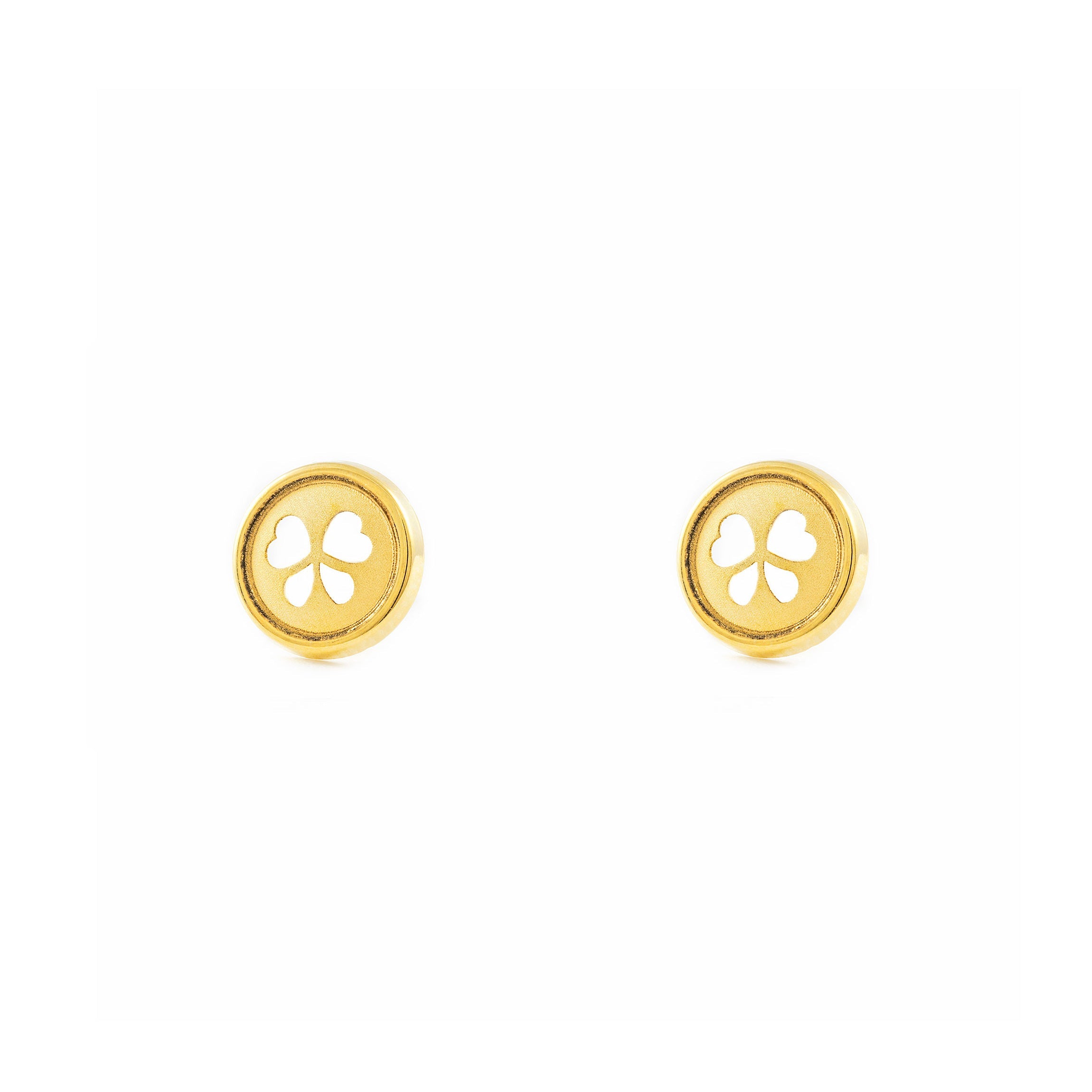 Women's-Girl's Earrings 18K Yellow Gold Smooth Round Matte and Shiny