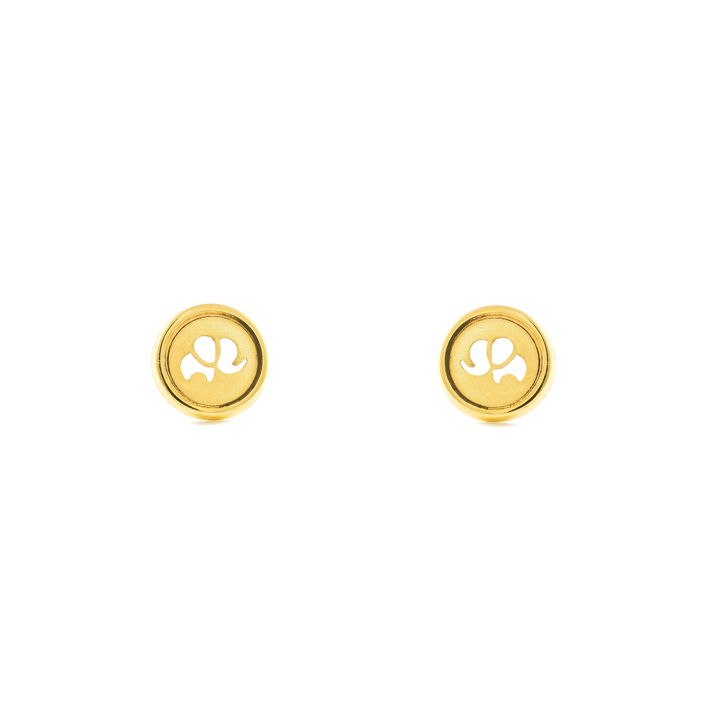 Women's-Girl's Earrings 18K Yellow Gold Smooth Round Matte and Shiny