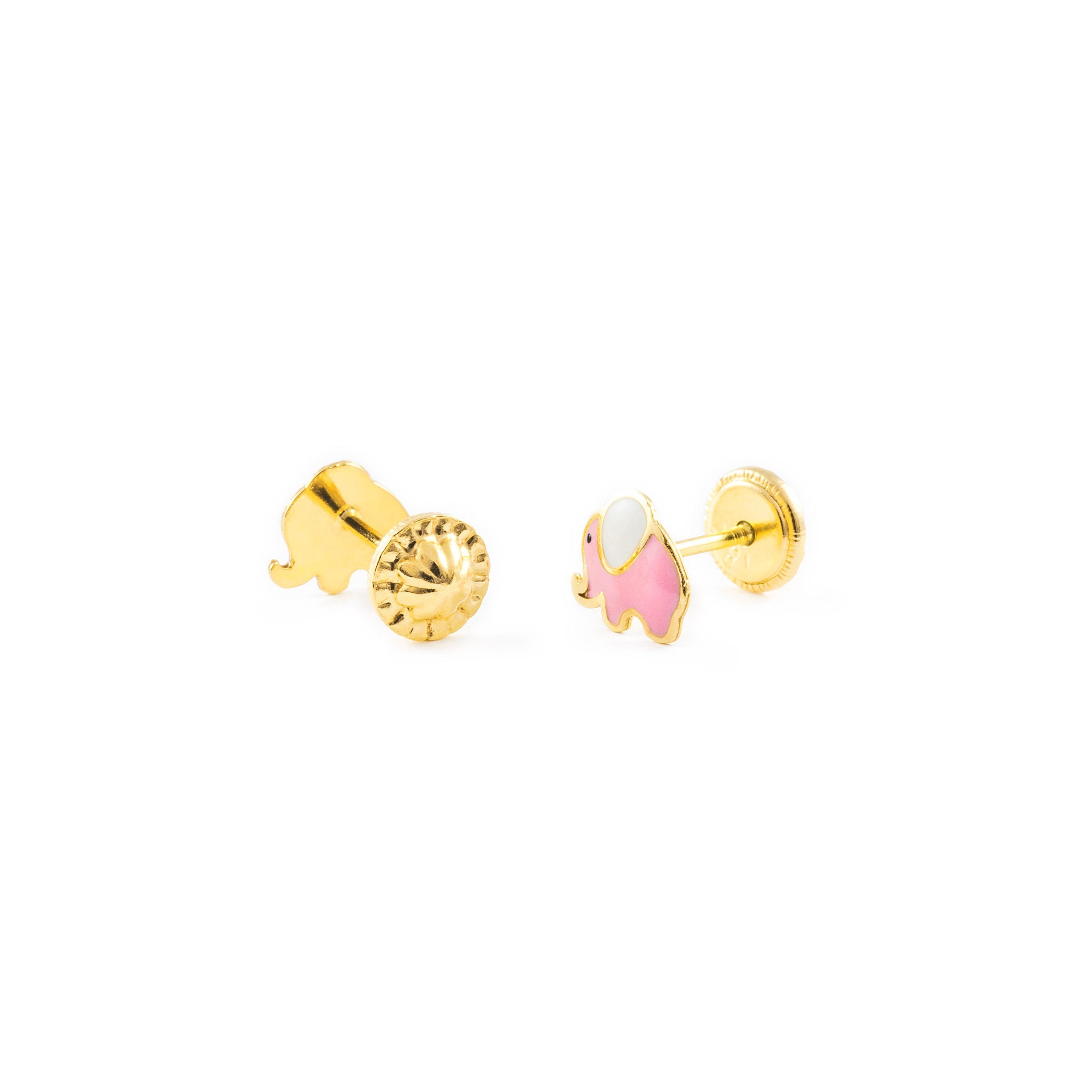 Pendientes Bebe o Niña Oro Elefante esmaltado rosa