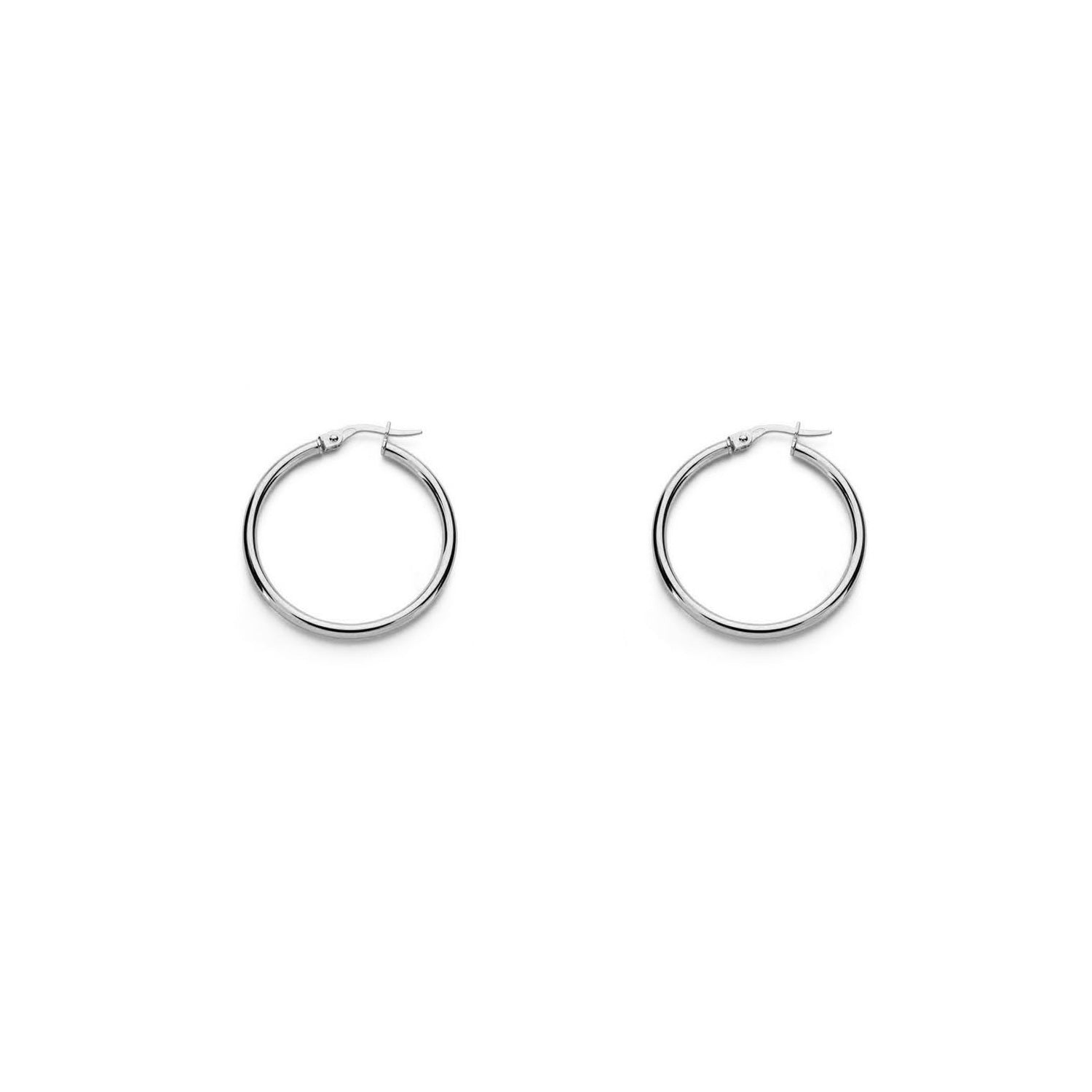 Pendientes Oro Blanco 18K Aros Redondo Brillo 24 x 2 mm