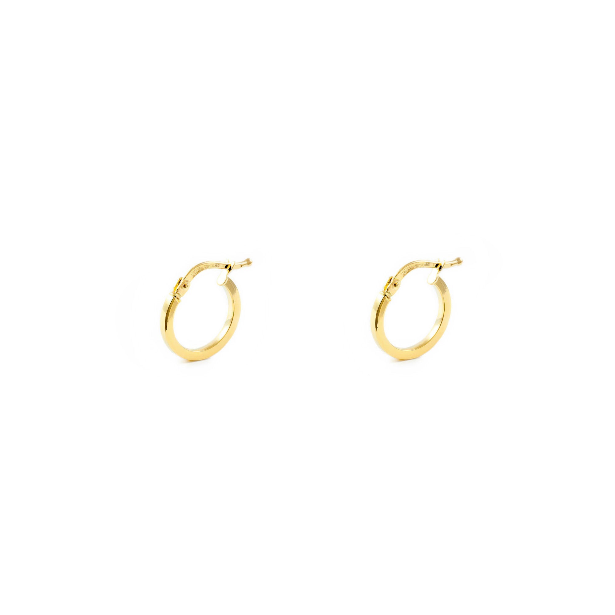 Pendientes Oro Amarillo 18K Aros Cuadrados Brillo 11 x 1,5 mm