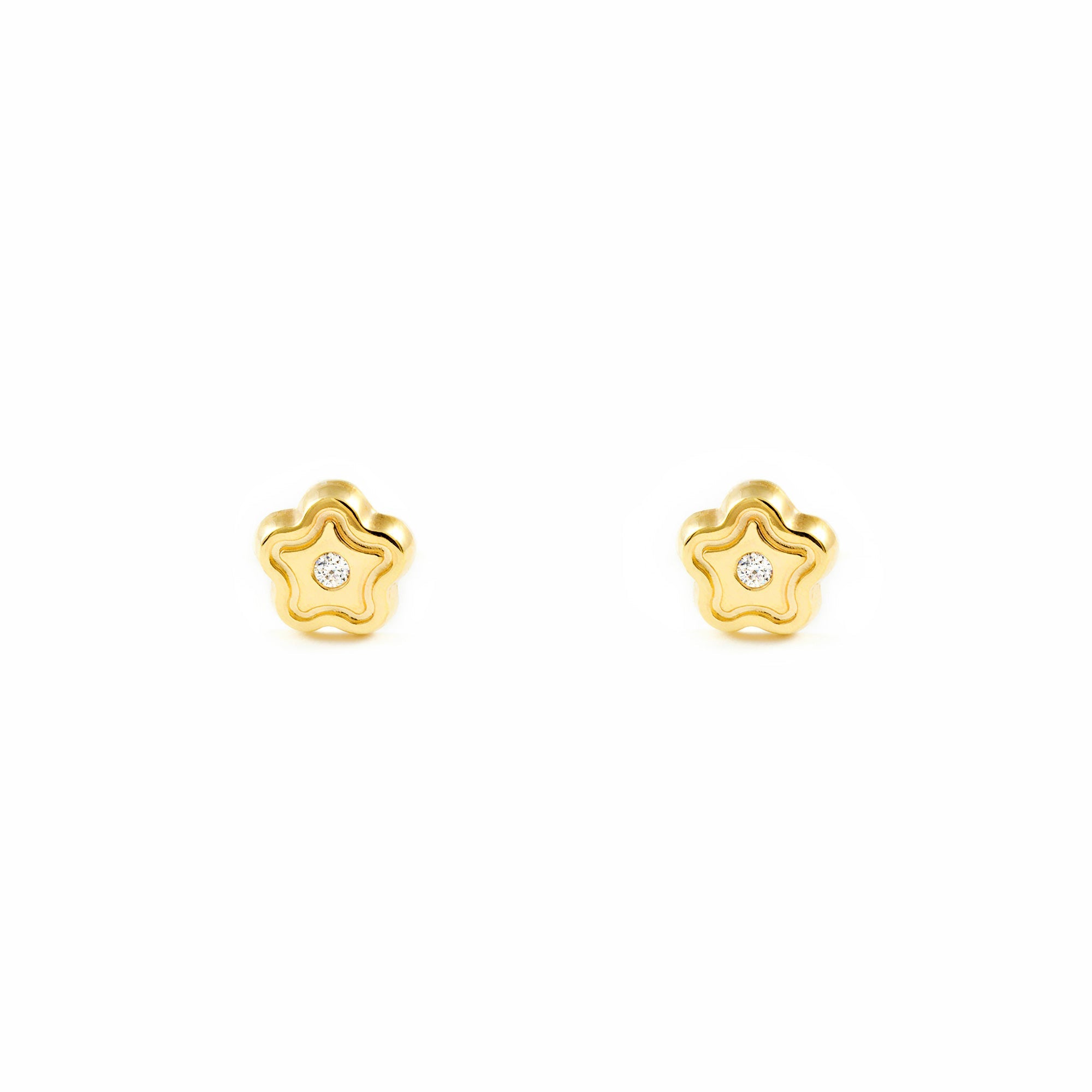 Baby-Girl Earrings 9K Yellow Gold Flower Daisy Shiny Zirconia