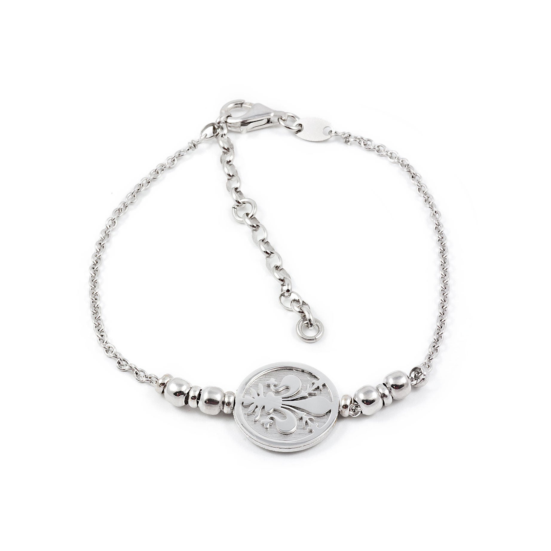 Women's Sterling Silver Matte and Shiny Flower Bracelet