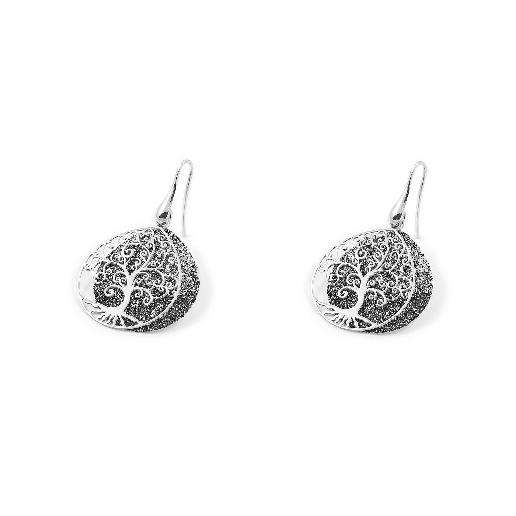 Pendientes Plata Arbol de la vida fondo diamantado gris