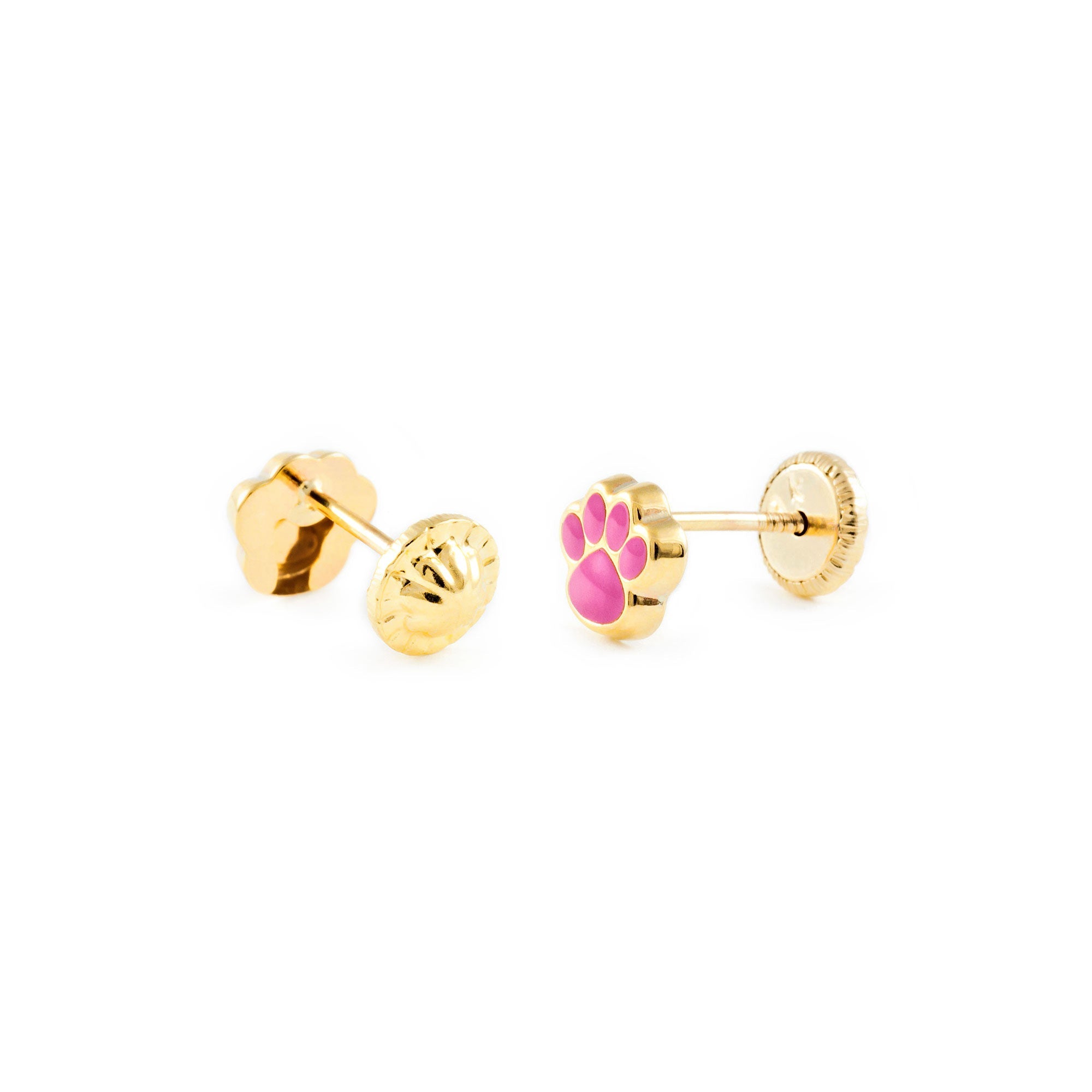 Pendientes Oro Bebe o Niña Zarpa esmalte rosa (9kts)