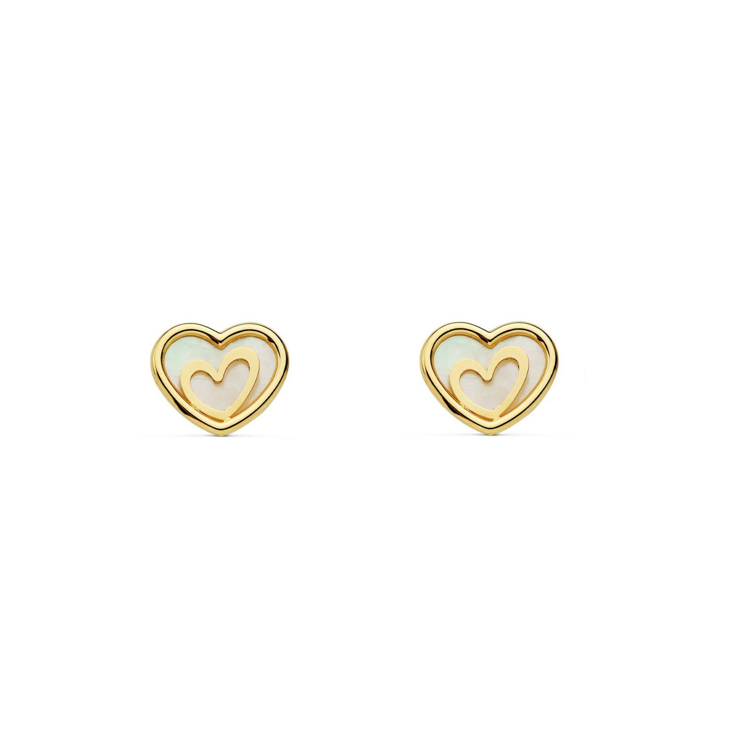 9K Yellow Gold Mother-of-pearl Shiny Heart Earrings for Women-Girls