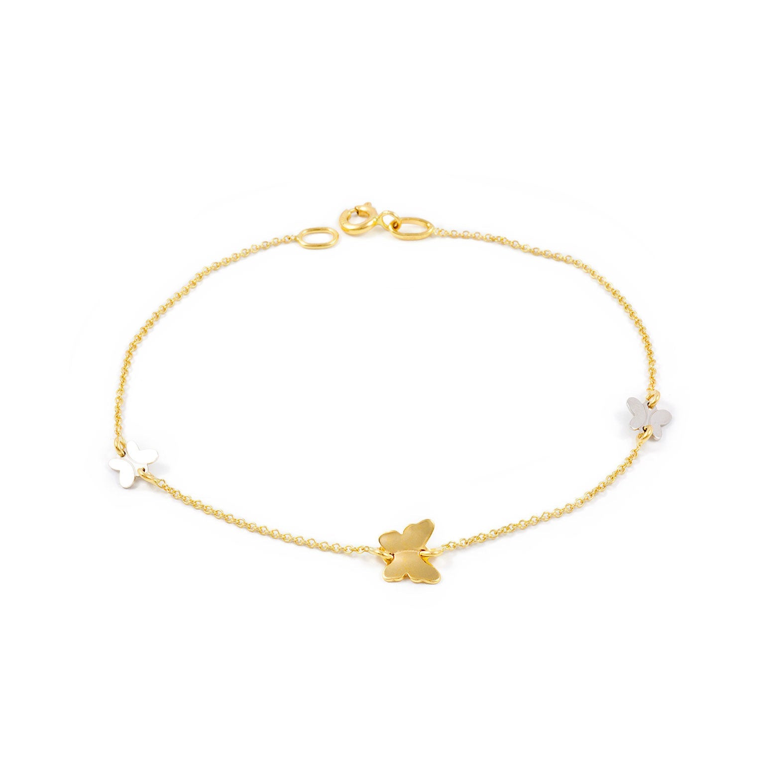 Pulsera Mujer Oro Bicolor 18K Mariposas Brillo 18 cm