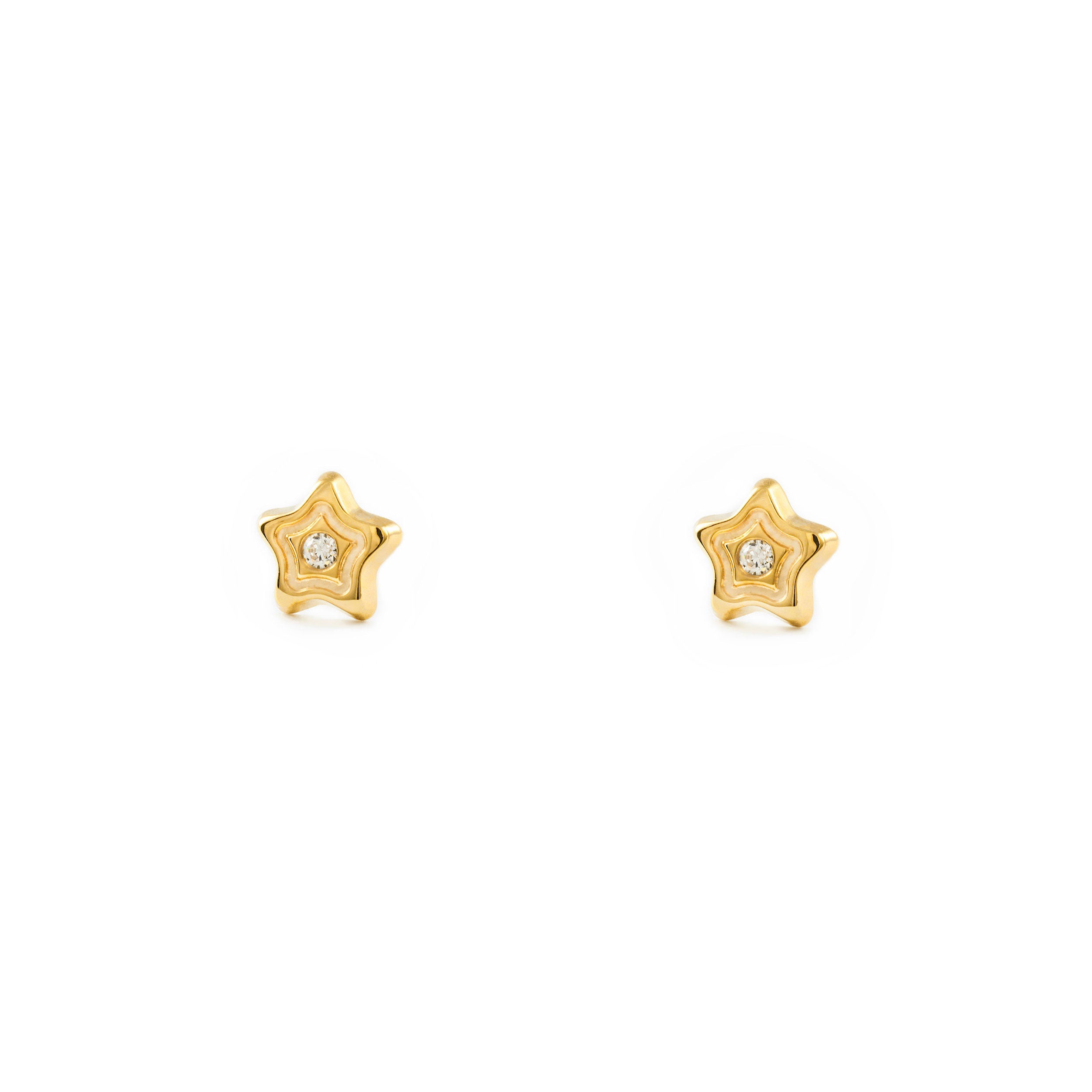 Baby-Girl Earrings 9K Yellow Gold Shiny Zircon Star