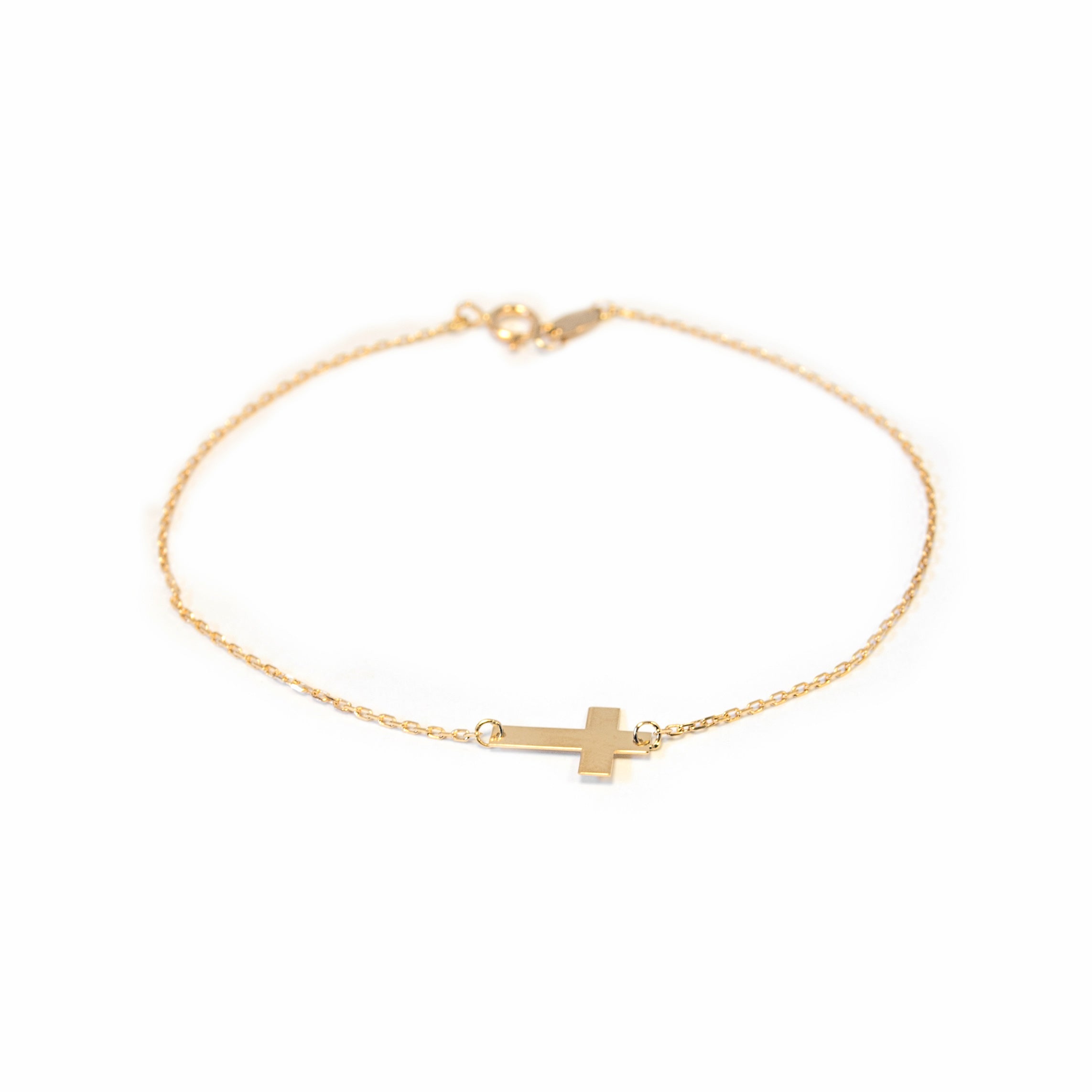 Woman-Girl Bracelet 9K Yellow Gold Horizontal Cross Shiny 18 cm