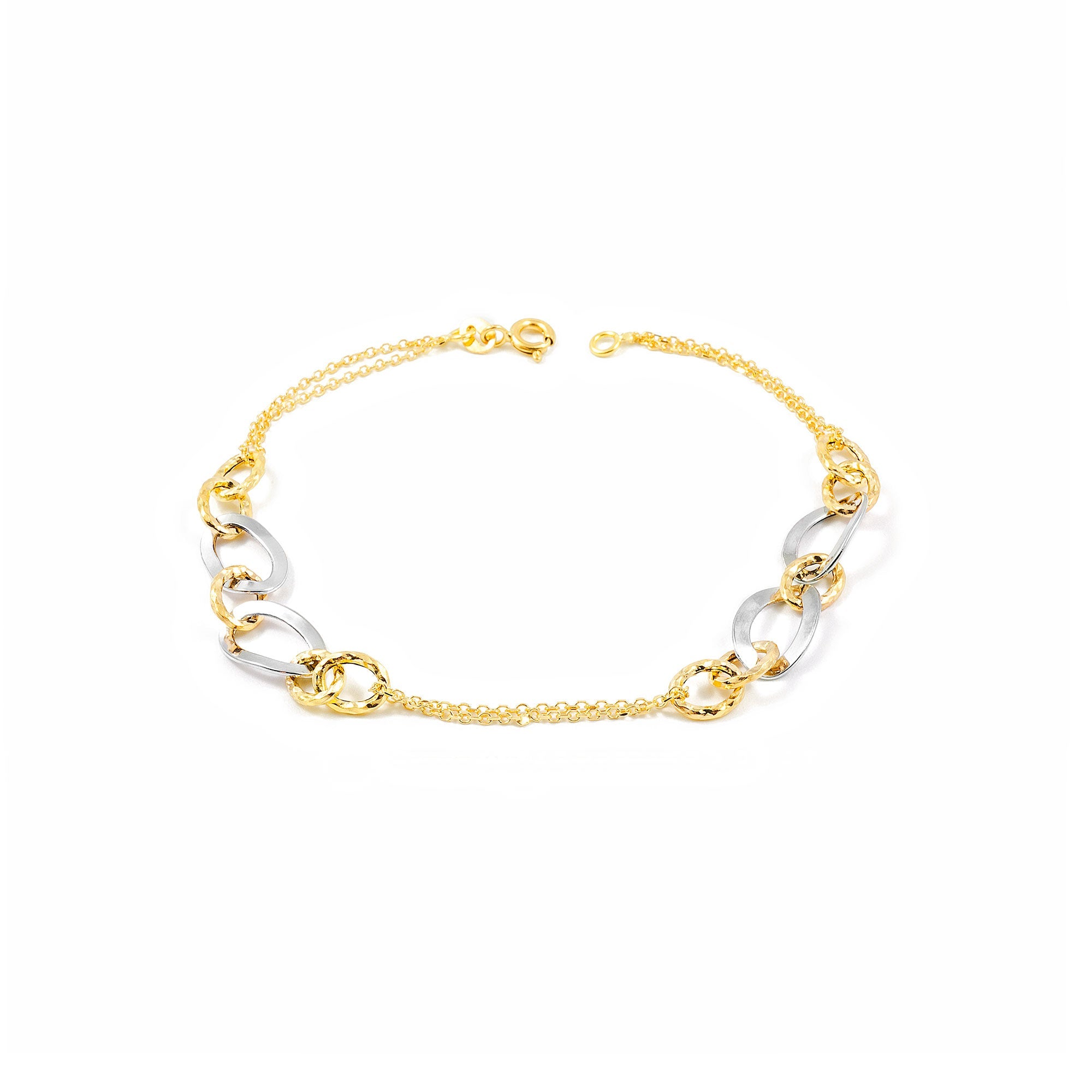 Pulsera Mujer Oro Bicolor 18K Fantasia Brillo y Textura 19 cm