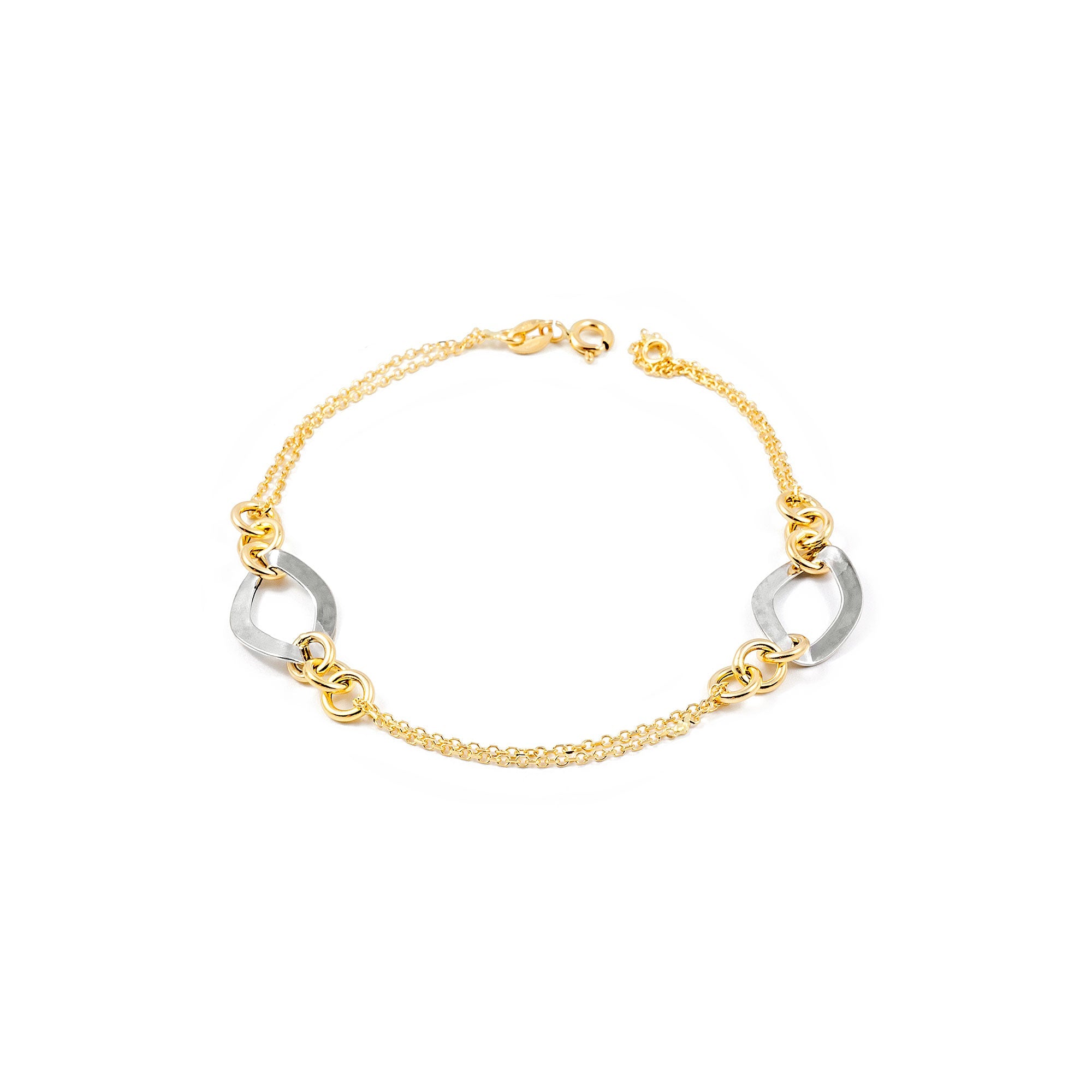 Pulsera Mujer Oro Bicolor 18K Fantasia Brillo y Textura 19 cm