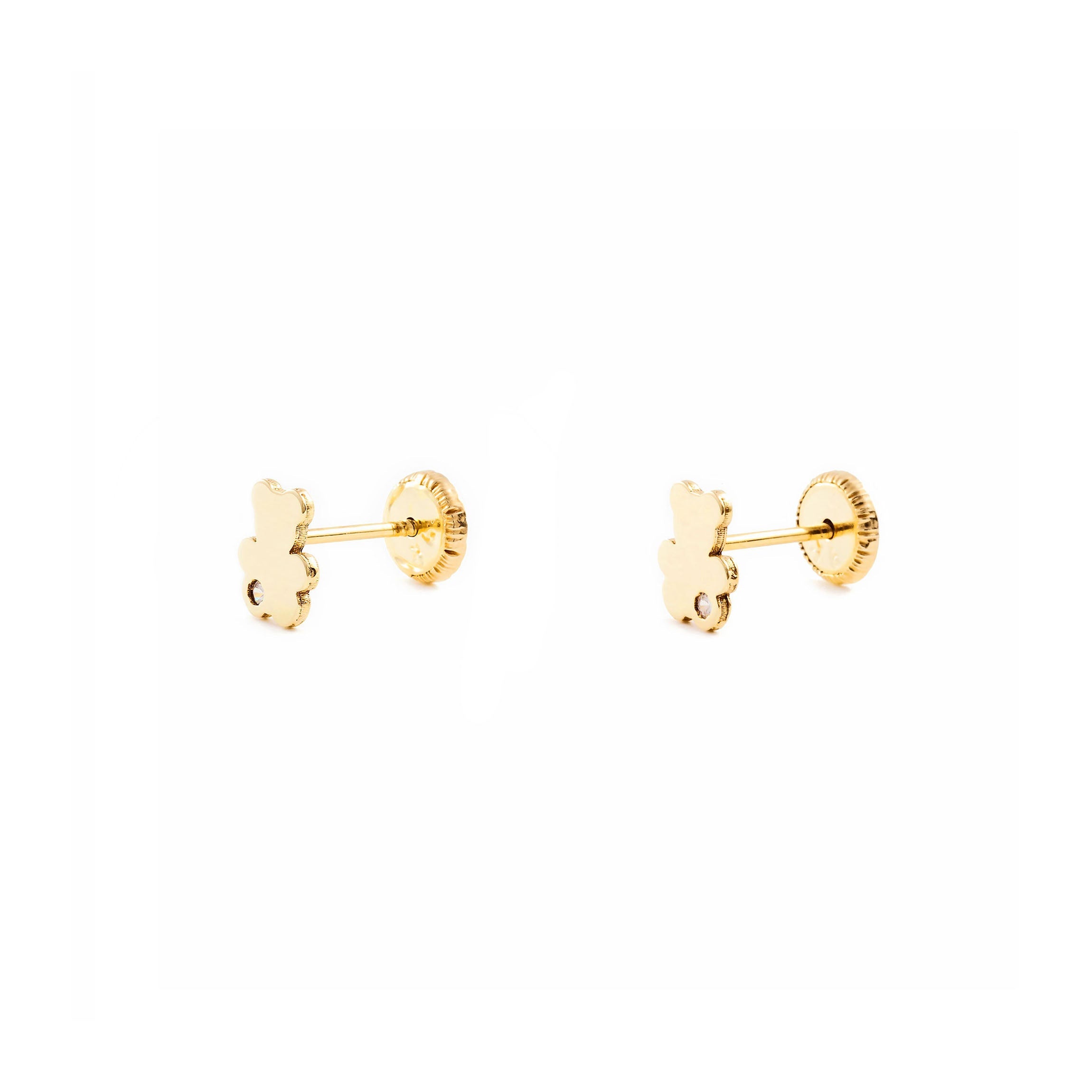Pendientes Bebe-Niña Oro Amarillo 18K Liso Oso Circonita Brillo