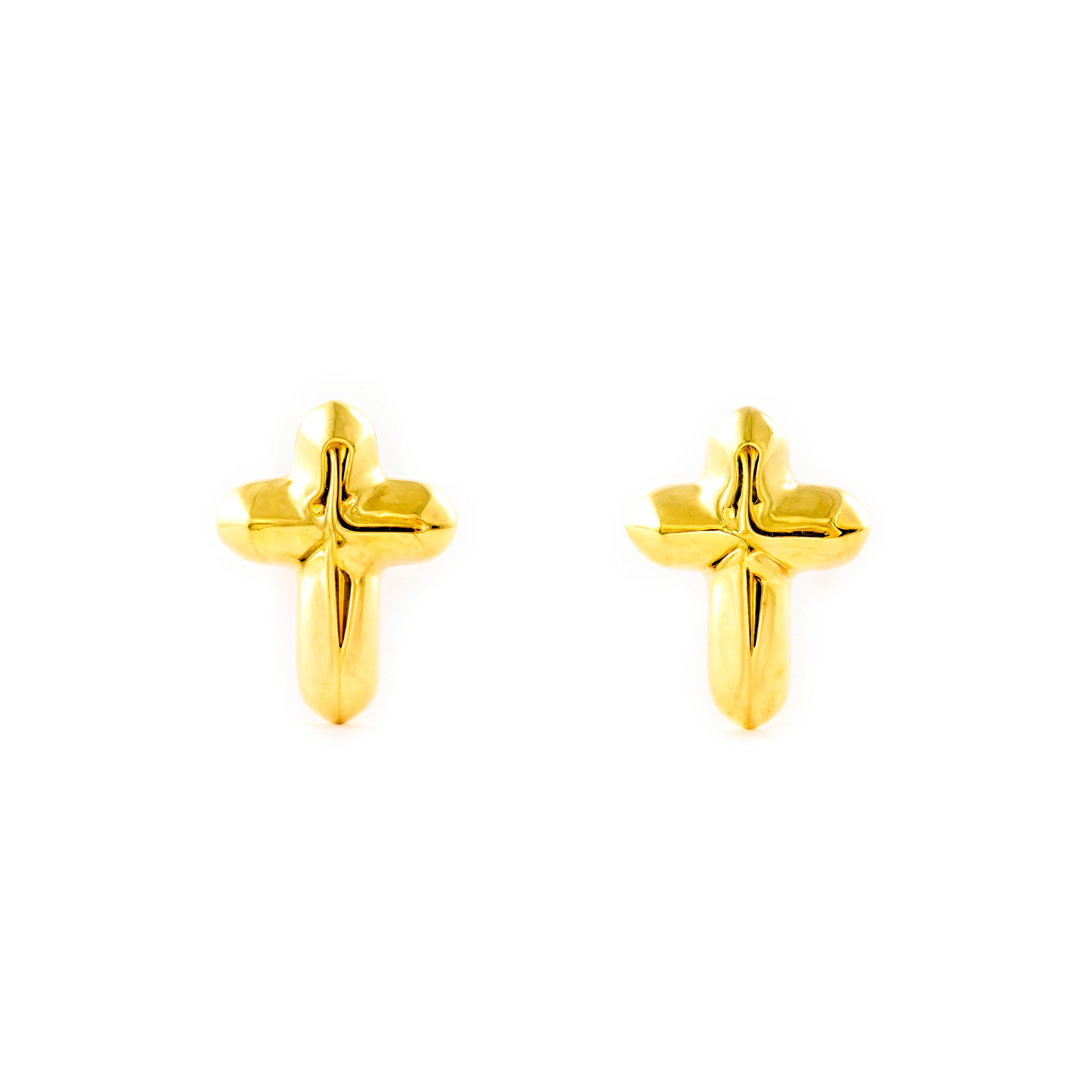 Women's-Girl's 9K Yellow Gold Shiny Cross Earrings