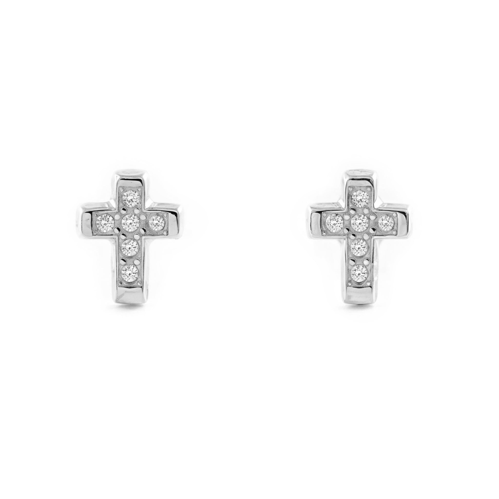 Women's-Girls' Earrings in 9K White Gold with Shiny Zirconia Cross
