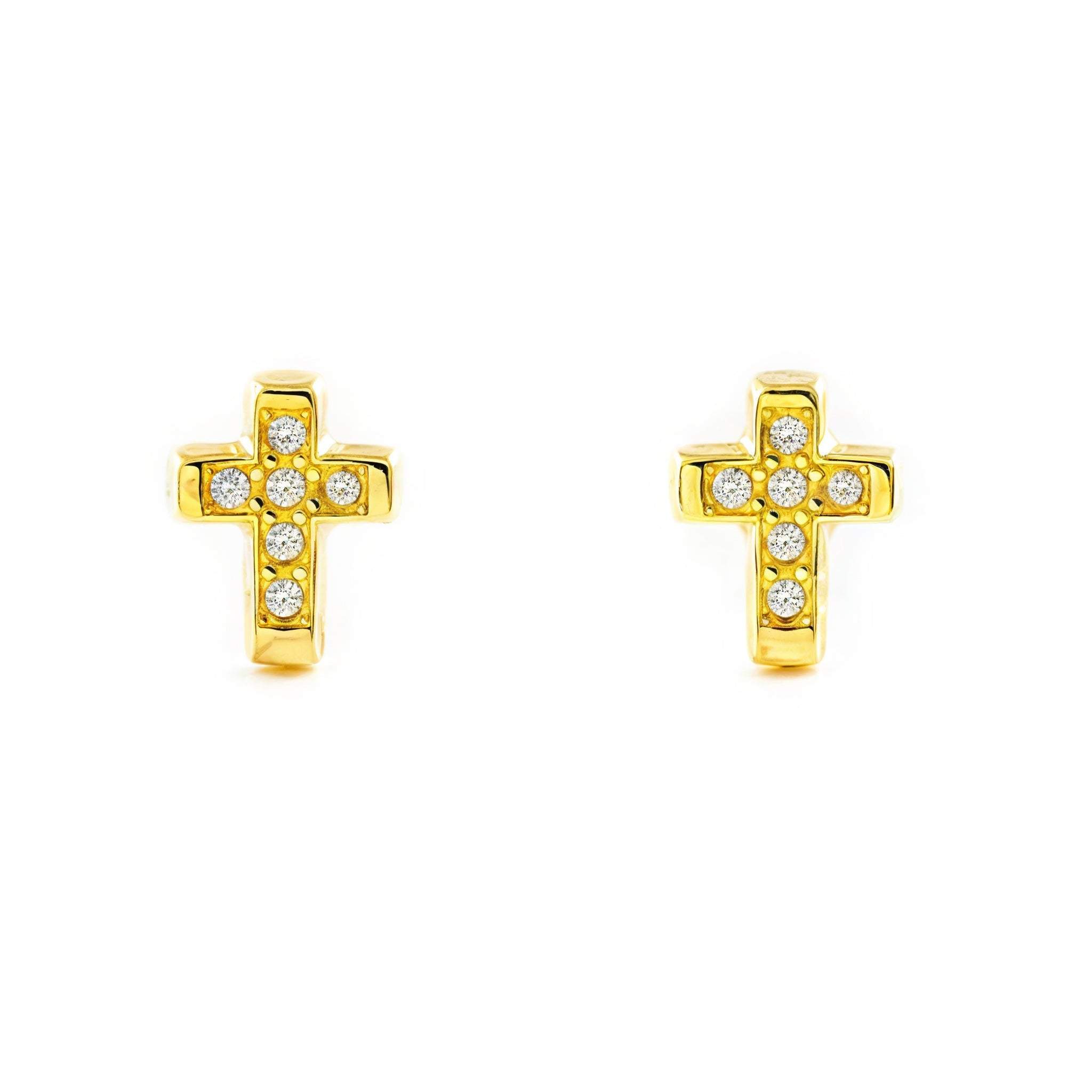 Women's-Girls' Earrings in 9K Yellow Gold with Shiny Zirconia Cross