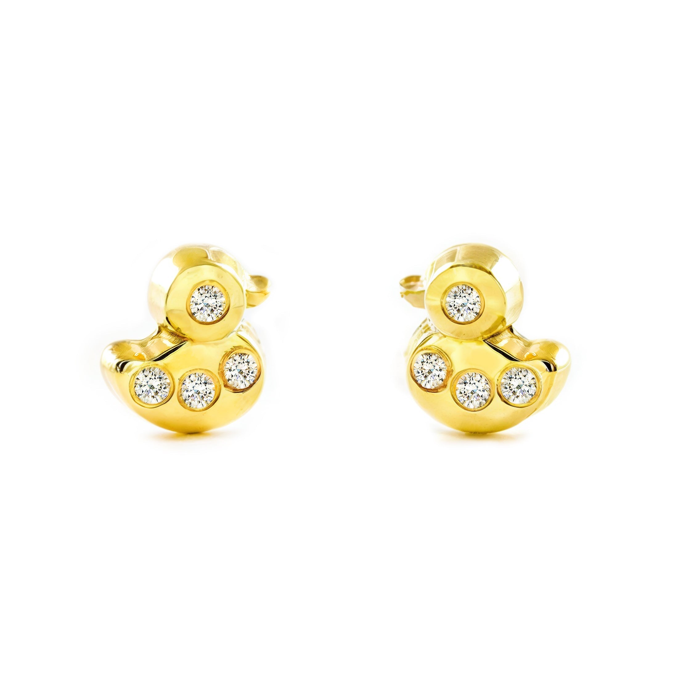Pendientes Bebe-Niña Oro Amarillo 9K Pato Circonita Brillo