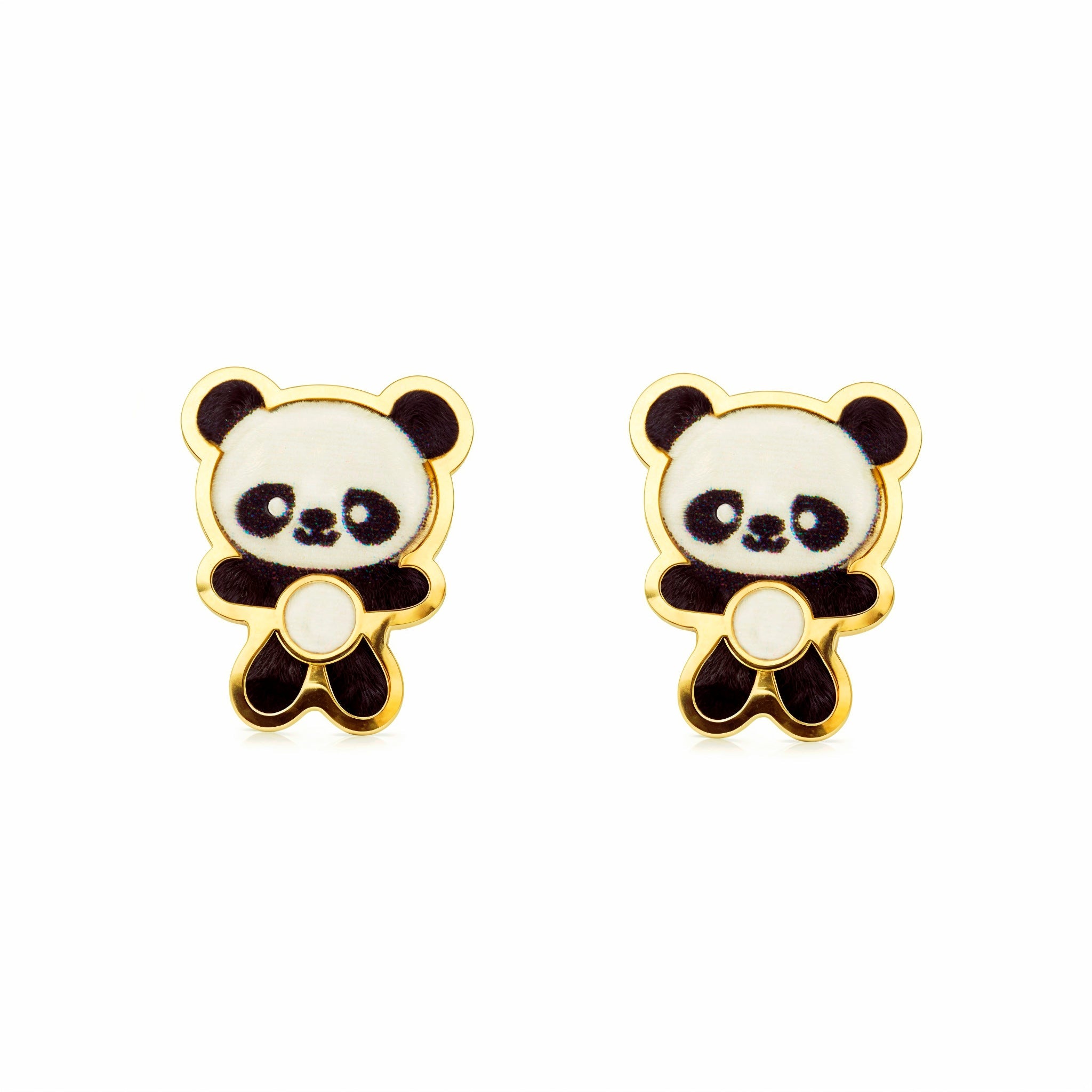 Girl's Earrings 9K Yellow Gold Bear Multicolor Shiny Enamel