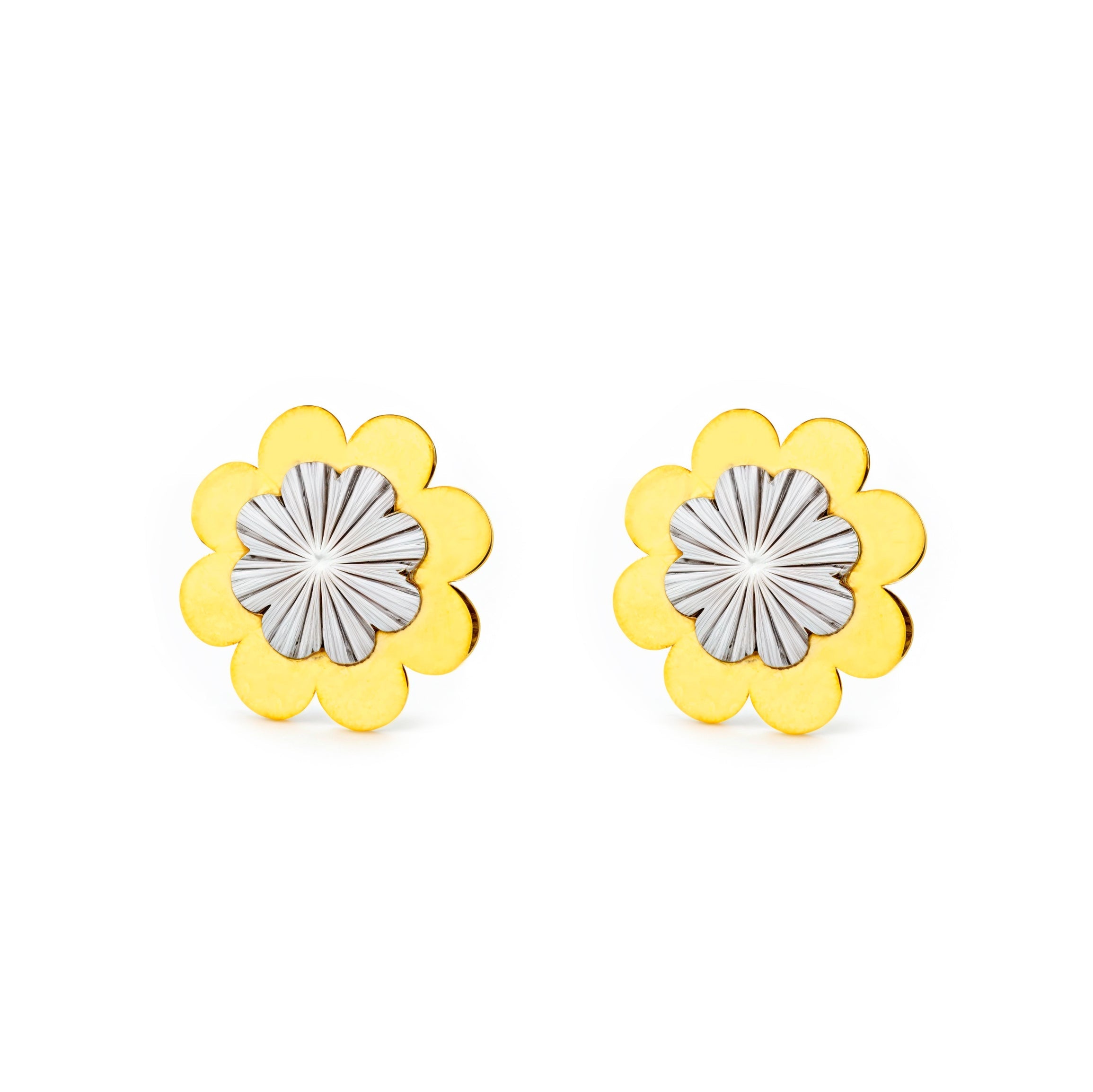 Girl's 9K Bicolor Gold Textured Flower Earrings
