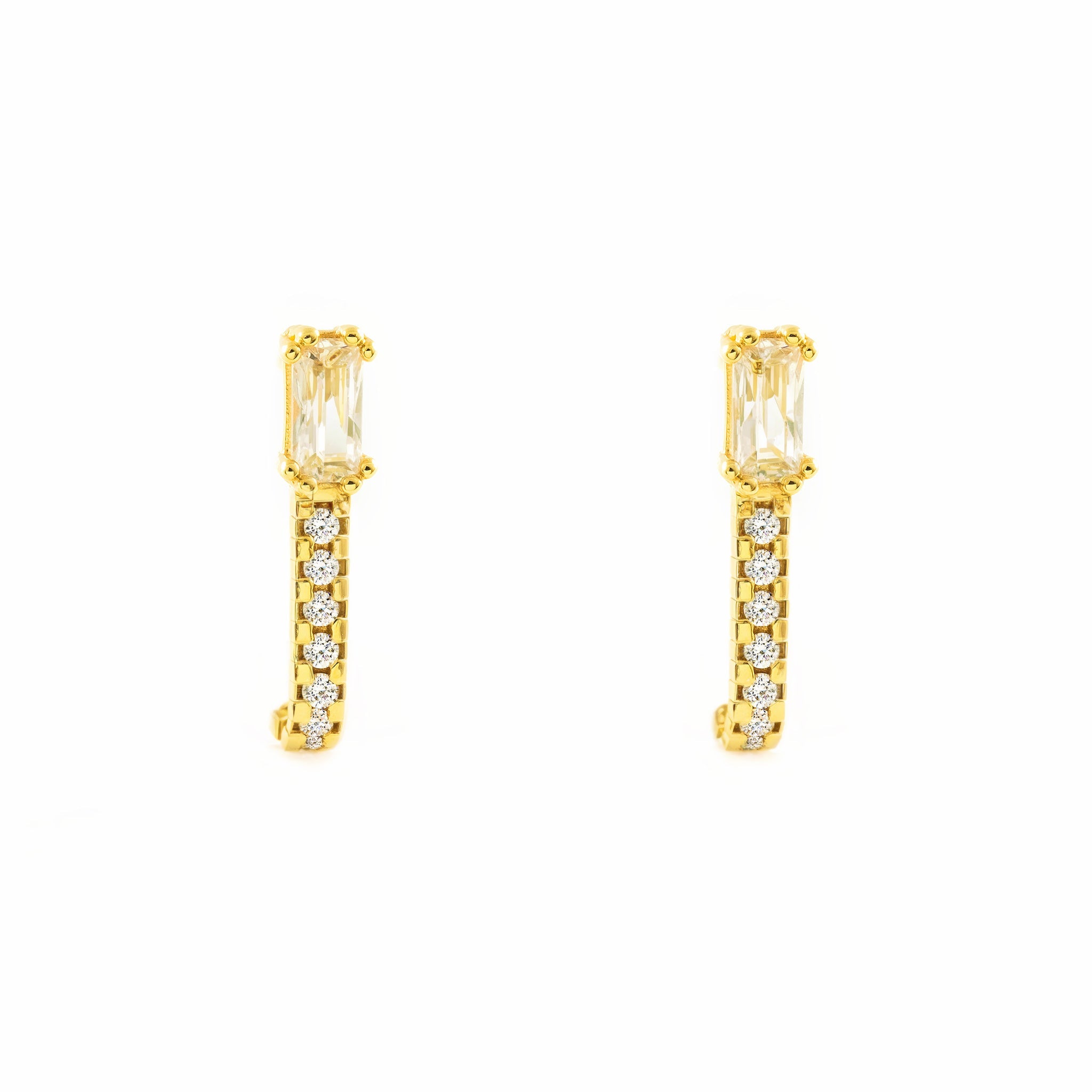 Pendientes Mujer Oro Amarillo 9K Baguette Circonitas Brillo