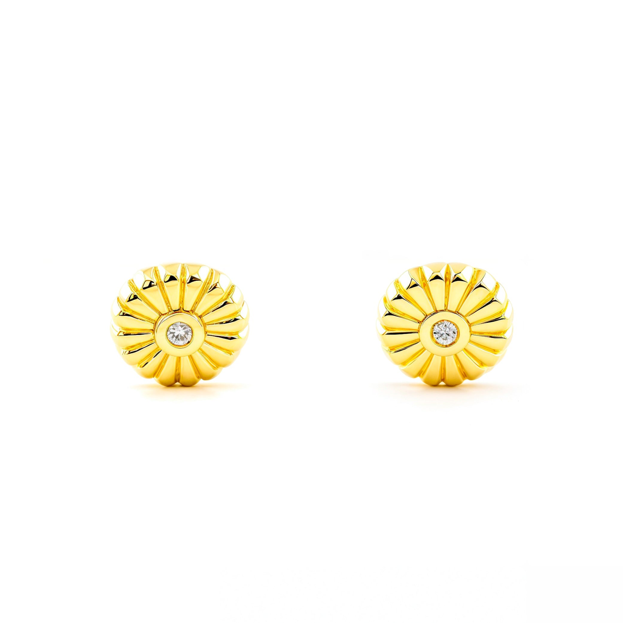 Baby-Girl Earrings 9K Yellow Gold Round Zircon Shine and Texture
