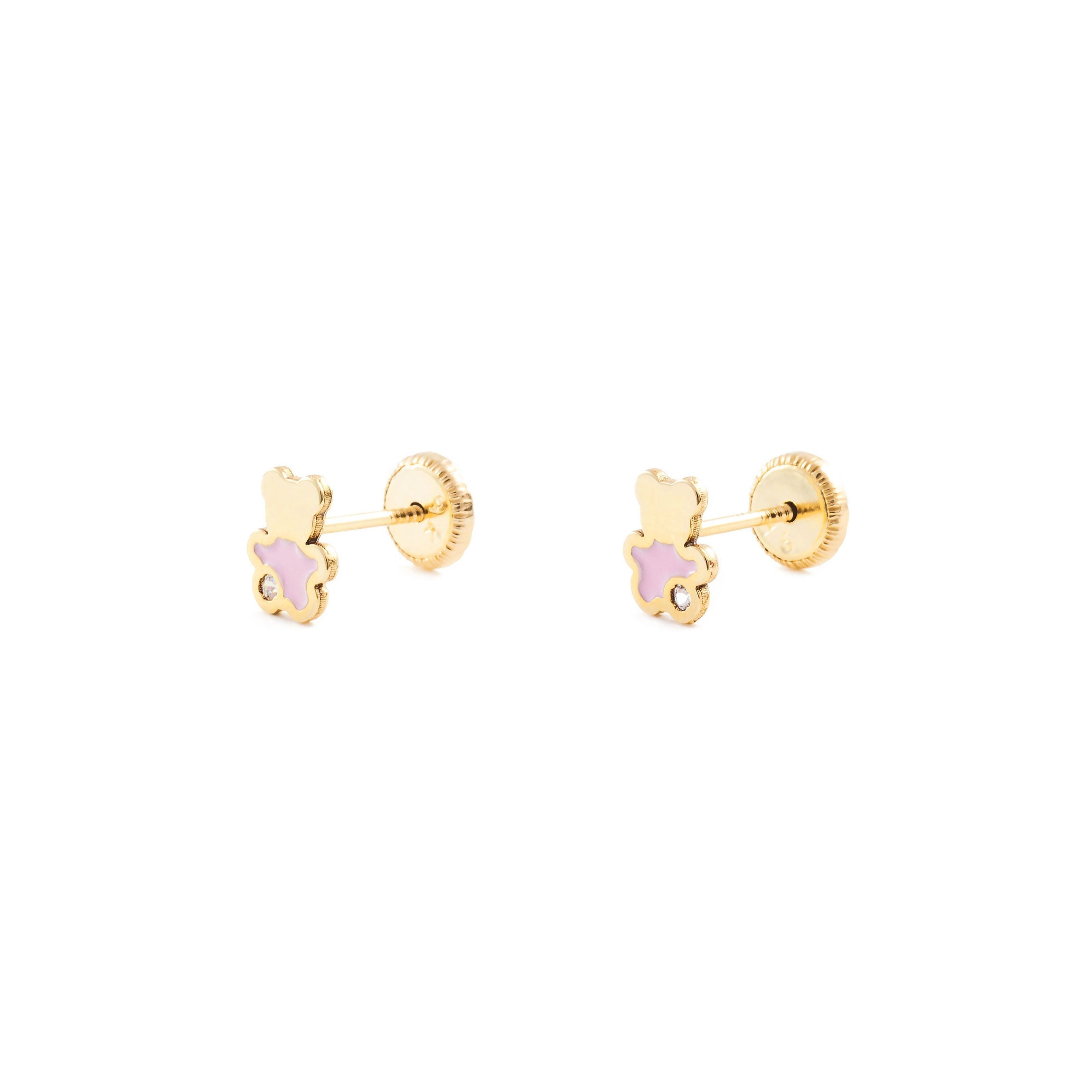 Pendientes Bebe-Niña Oro Amarillo 9K Oso Esmalte Circonita Brillo