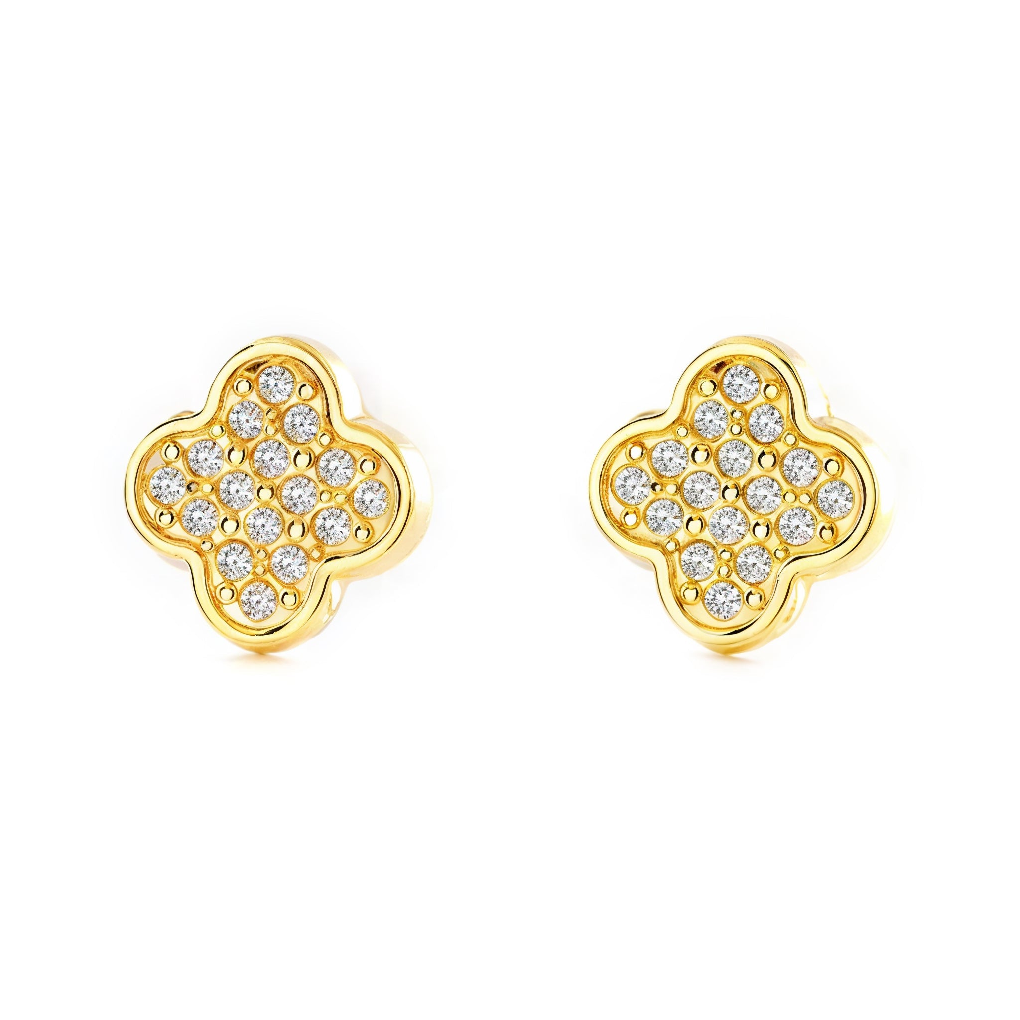 Pendientes Mujer-Niña Oro Amarillo 9K Cuatrebol Circonita Brillo