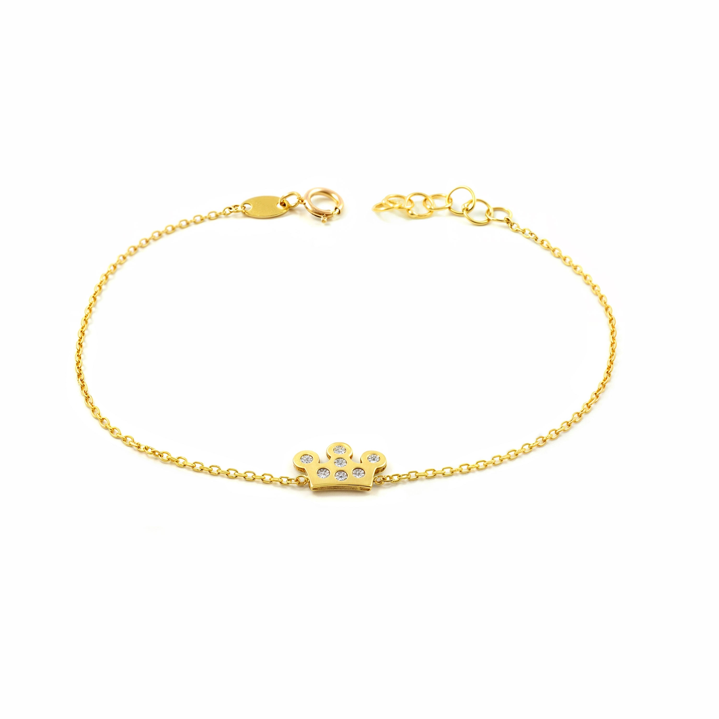 Pulsera Mujer Oro Amarillo 9K Corona Circonita Brillo 16 cm