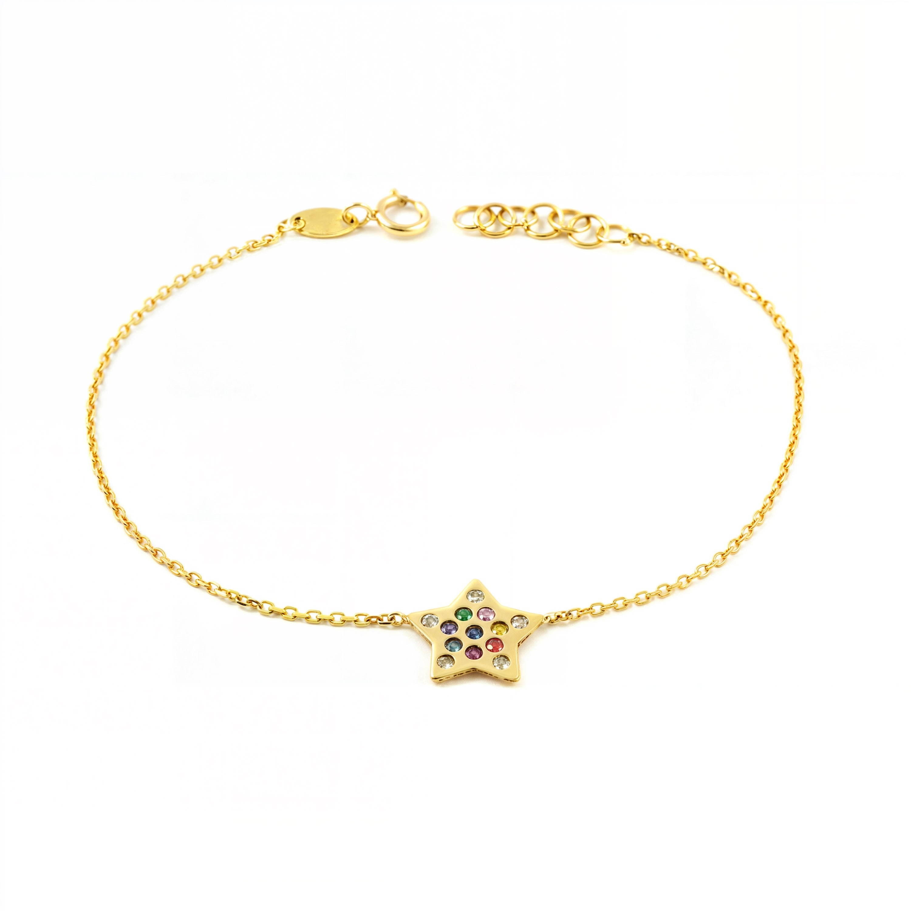 Pulsera Mujer Oro Amarillo 9K Estrella Circonita Color Brillo 17 cm