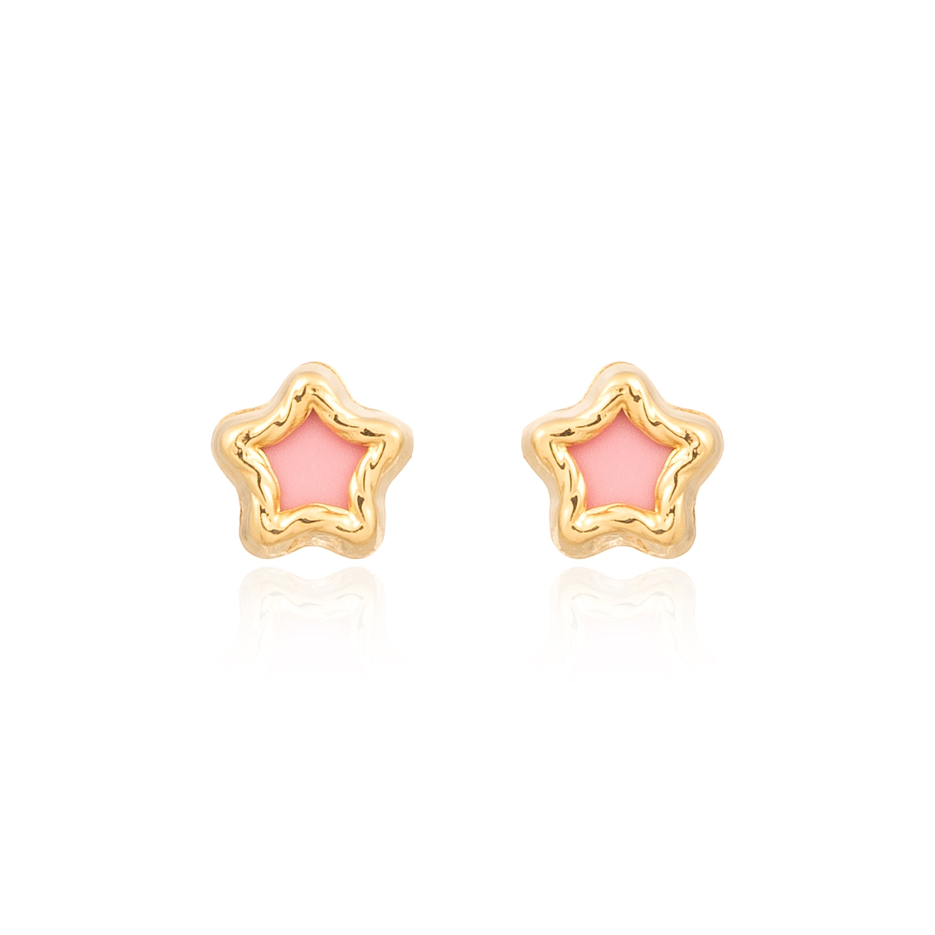 Pendientes Bebe-Niña Oro Amarillo 9K Nacar Estrella Rosa Tallados