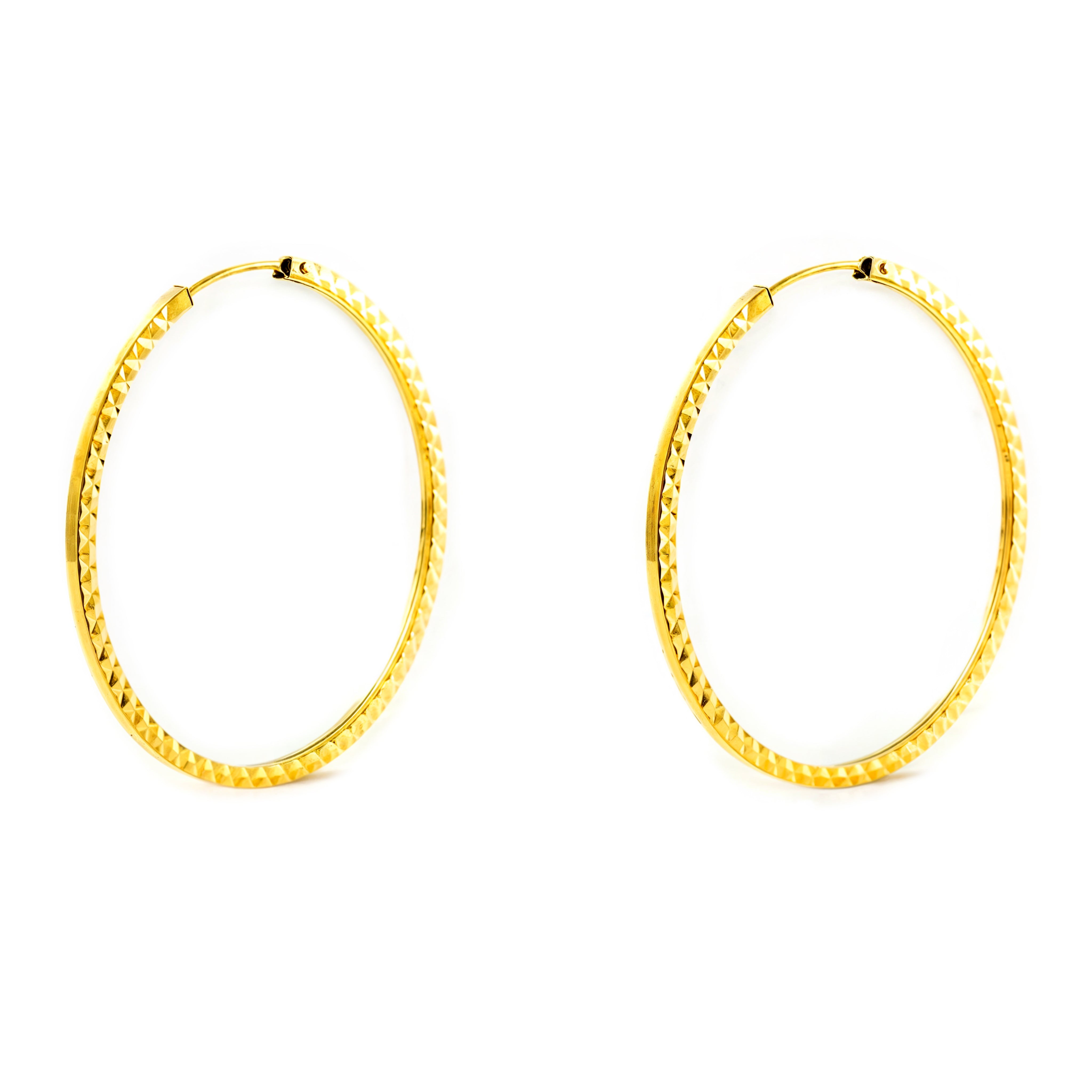 Pendientes Oro Amarillo 18K Aros Cuadrado Tallados 40 x 1,5 mm