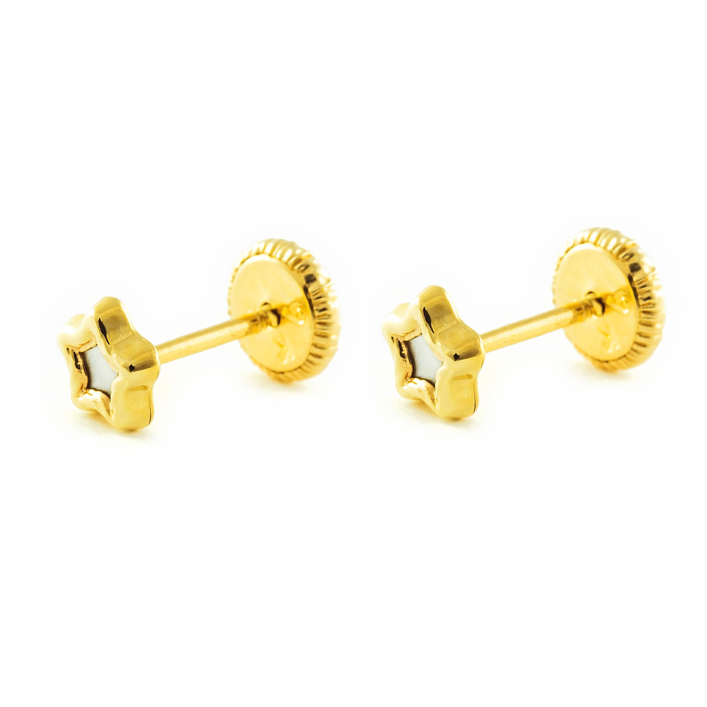 Pendientes Bebe-Niña Oro Amarillo 9K Nacar Estrella Tallados