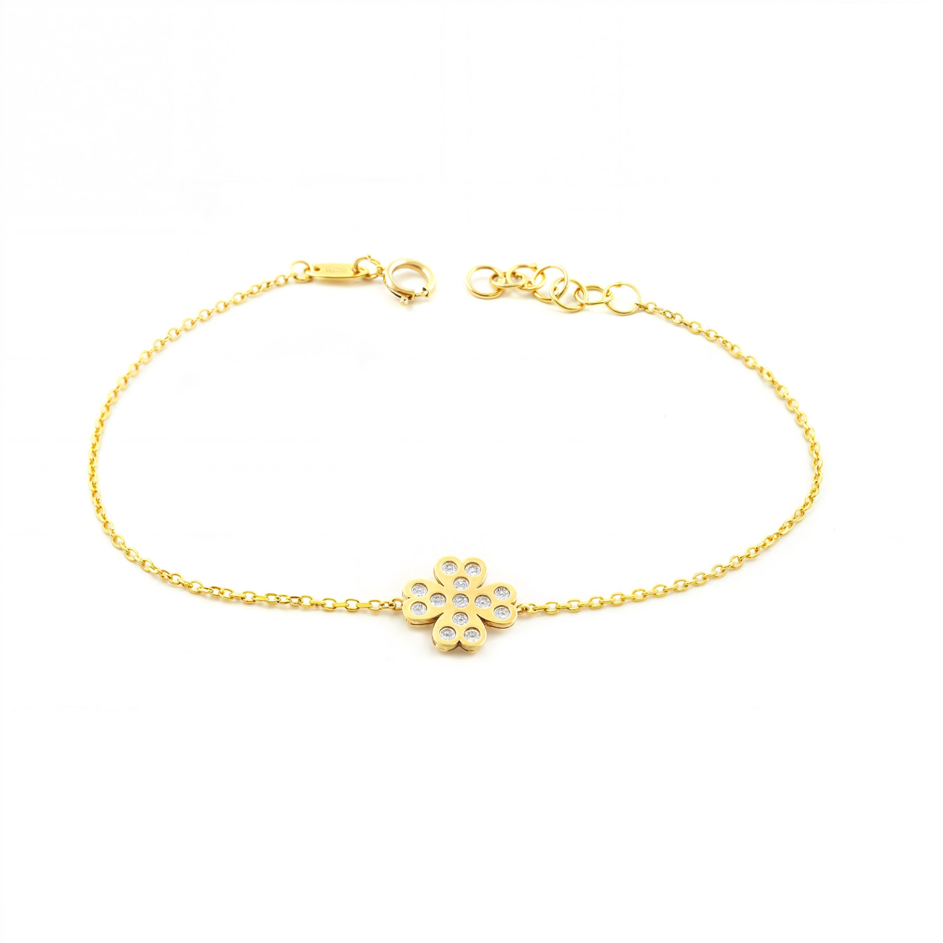 Pulsera Mujer Oro Amarillo 9K Cuatrebol Circonita Brillo 17 cm