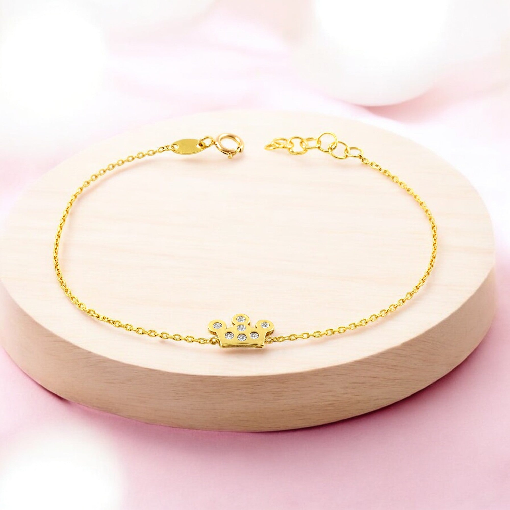 Pulsera Mujer Oro Amarillo 9K Corona Circonita Brillo 16 cm